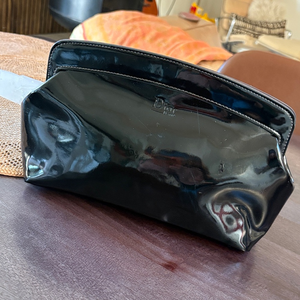 Dior Beauty Black Patent Leather Makeup Bag